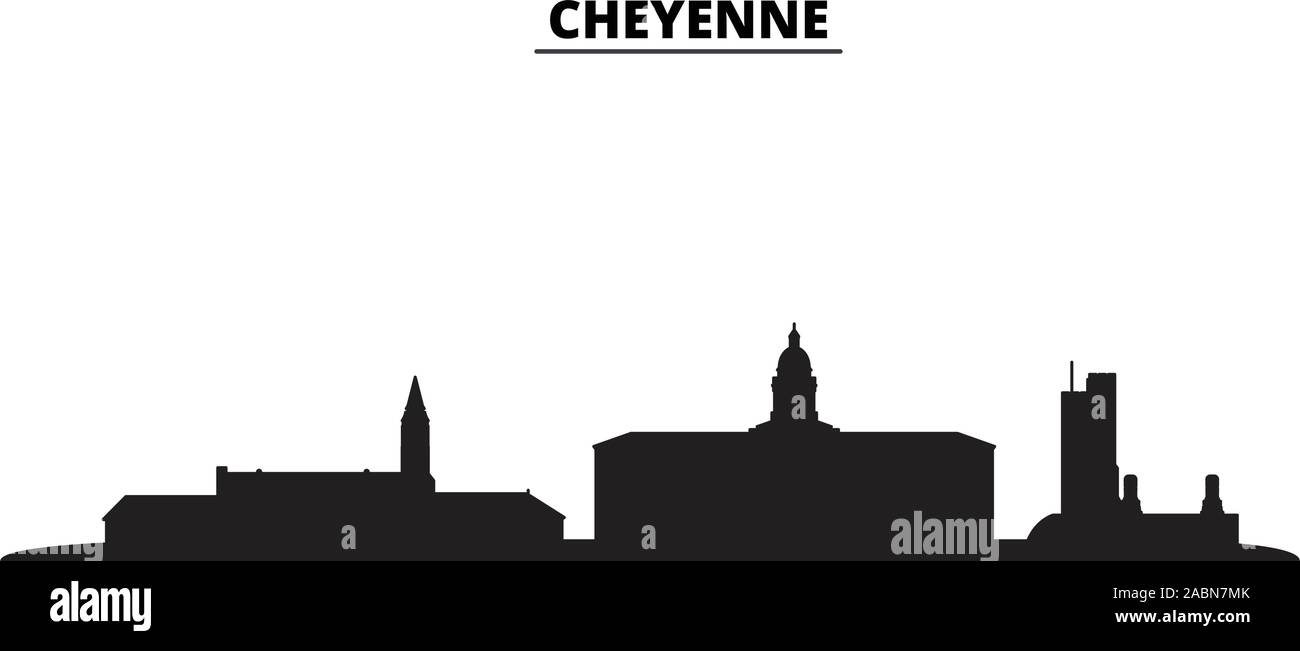 United States, Cheyenne City city skyline isolated vector illustration. United States, Cheyenne City travel black cityscape Stock Vector