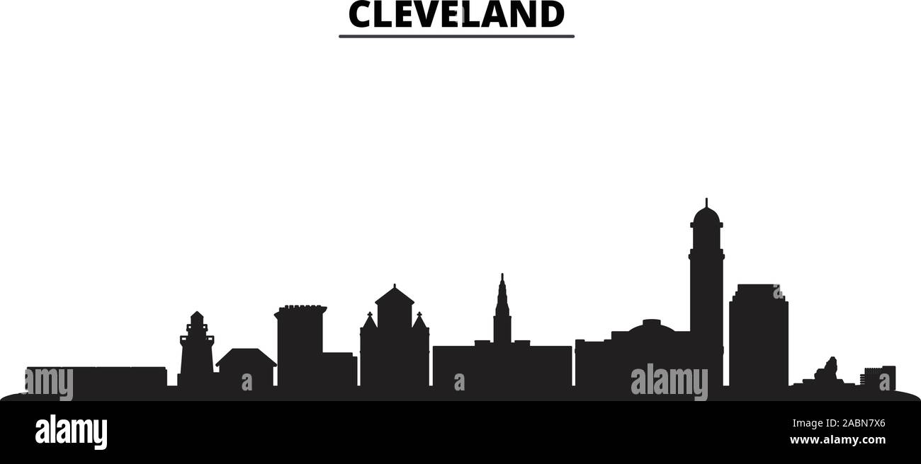 United States, Cleveland City city skyline isolated vector illustration. United States, Cleveland City travel black cityscape Stock Vector