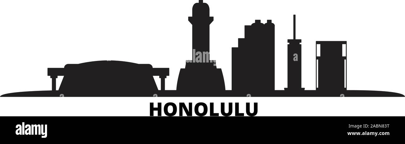 United States, Honolulu city skyline isolated vector illustration. United States, Honolulu travel black cityscape Stock Vector