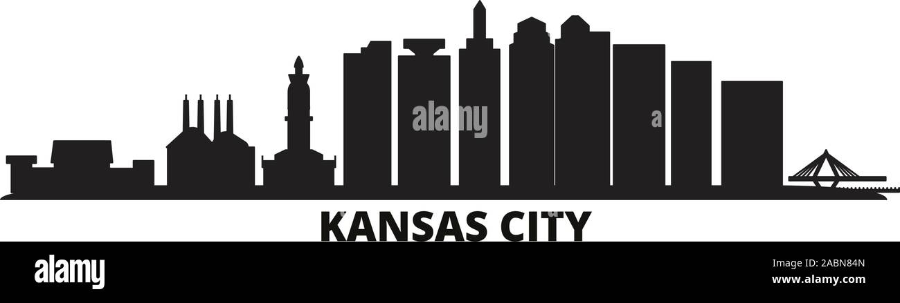 United States, Kansas City city skyline isolated vector illustration. United States, Kansas City travel black cityscape Stock Vector