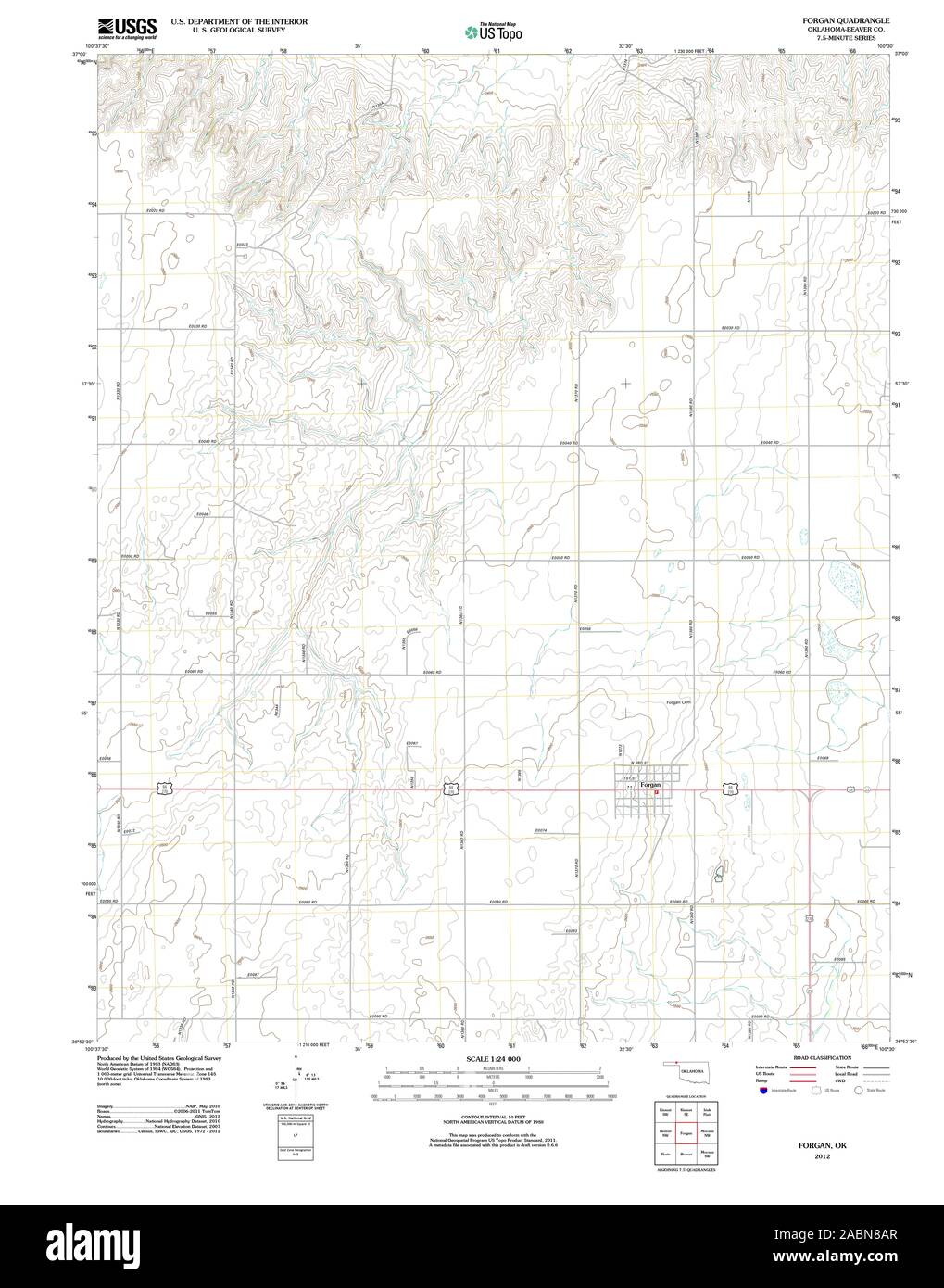 USGS TOPO Map Oklahoma OK Forgan 20121029 TM Restoration Stock Photo