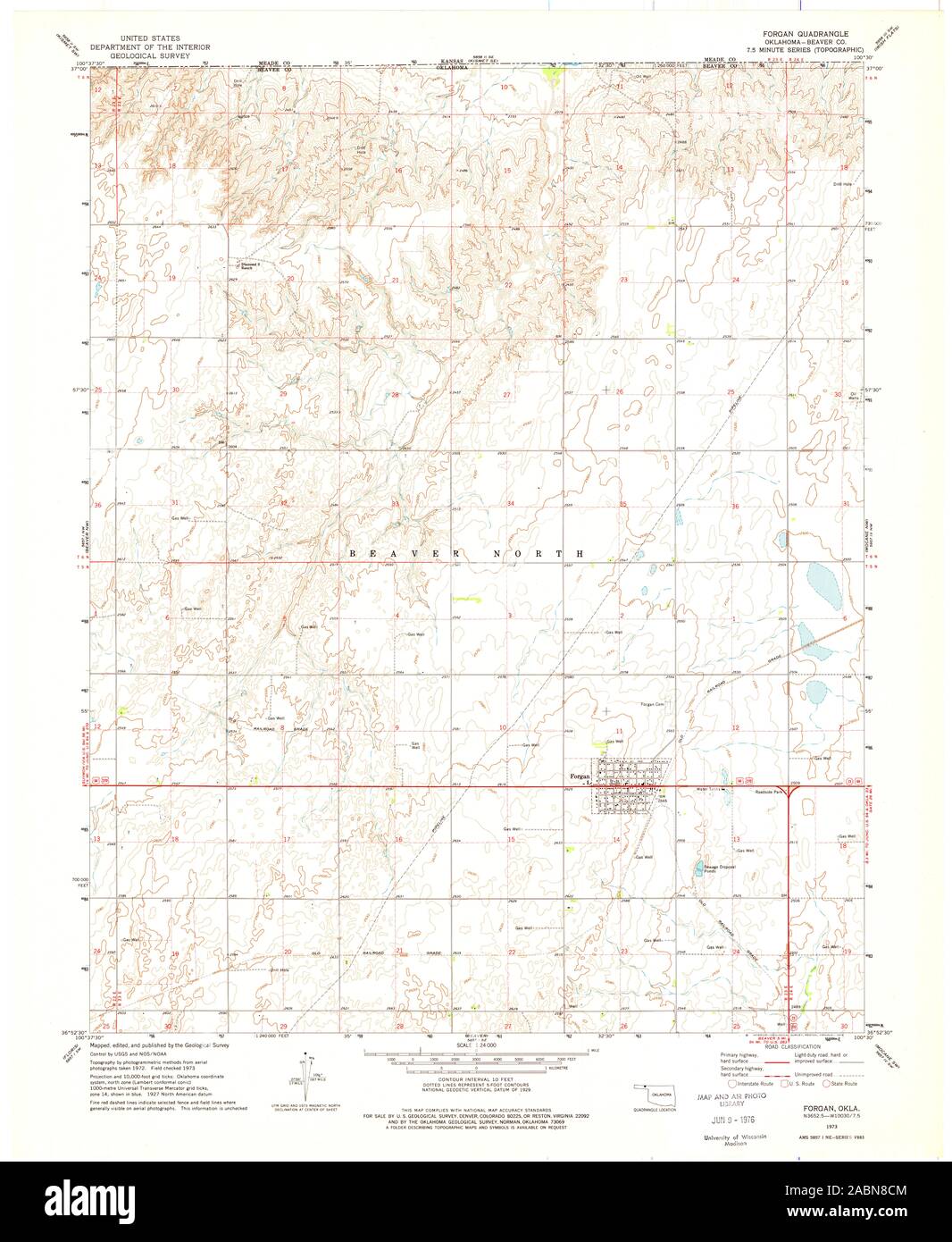 USGS TOPO Map Oklahoma OK Forgan 705870 1973 24000 Restoration Stock Photo