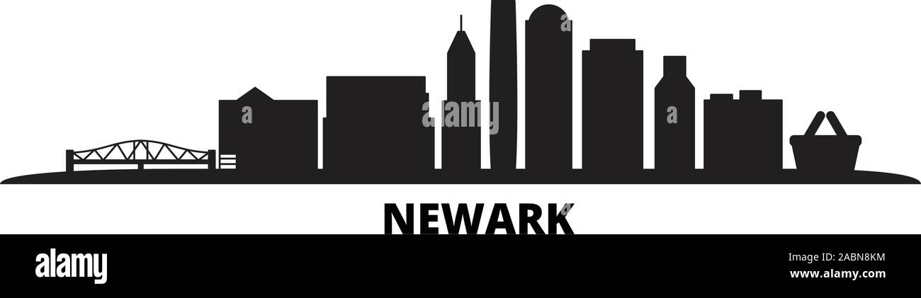 United States, Newark city skyline isolated vector illustration. United States, Newark travel black cityscape Stock Vector