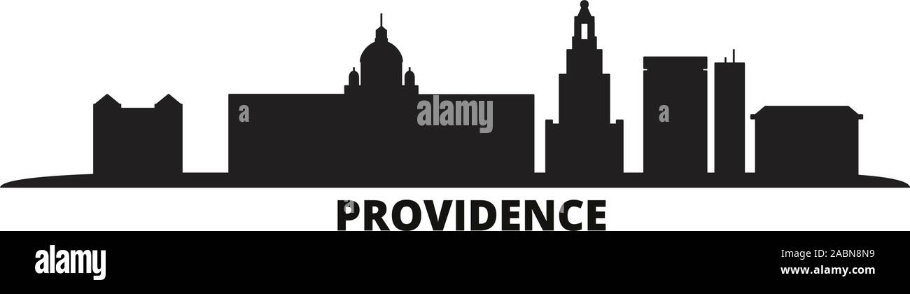 United States, Providence city skyline isolated vector illustration. United States, Providence travel black cityscape Stock Vector