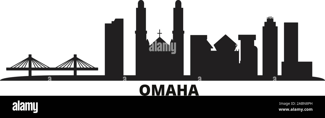 United States, Omaha city skyline isolated vector illustration. United States, Omaha travel black cityscape Stock Vector
