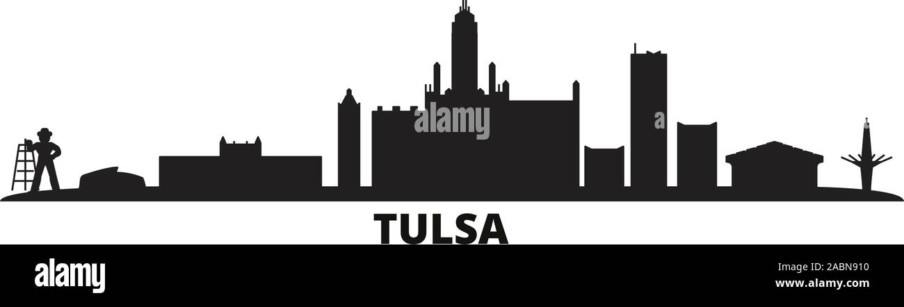 United States, Tulsa city skyline isolated vector illustration. United States, Tulsa travel black cityscape Stock Vector