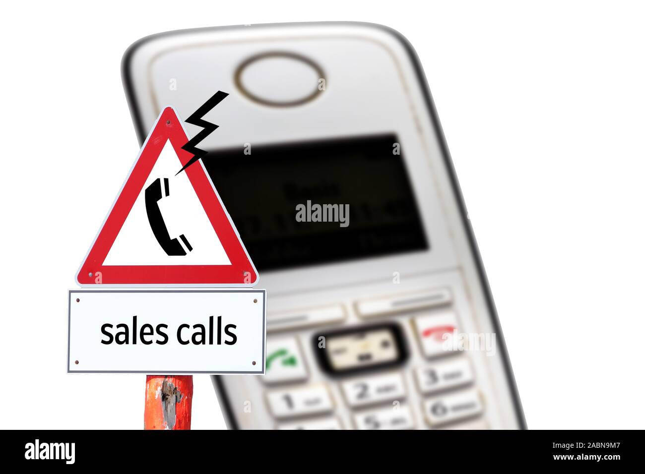 Warning sign Sales calls telephone isolated Stock Photo