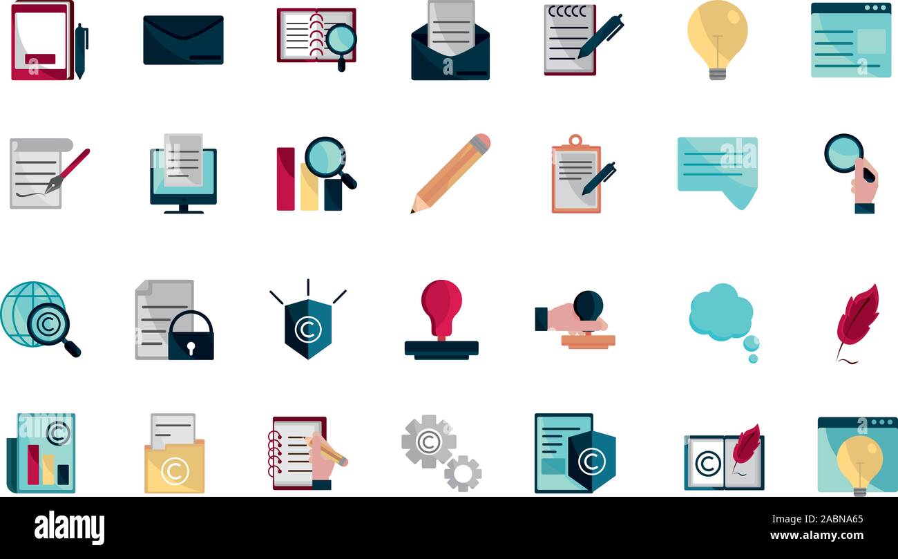 property intellectual copyright icons set vector illustration Stock ...