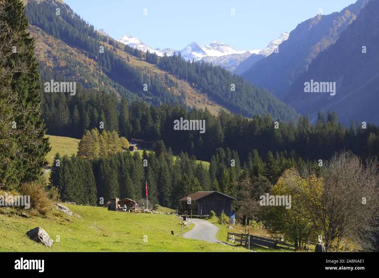 Herbststimmung im Walserdorf Monbiel bei Klosters Stock Photo