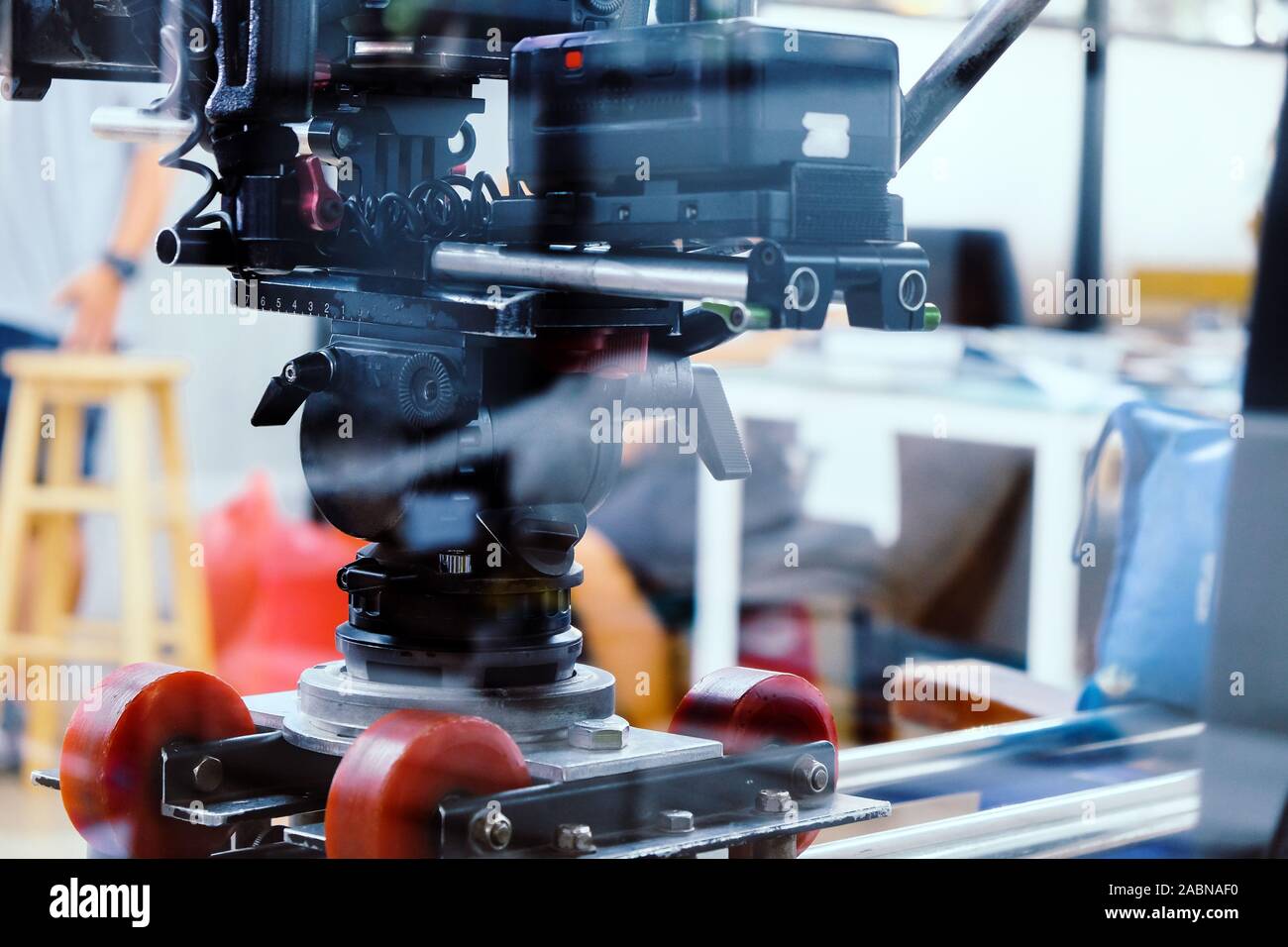 Detail of dolly track for camera equipment,Film Shoot,Behind the scene