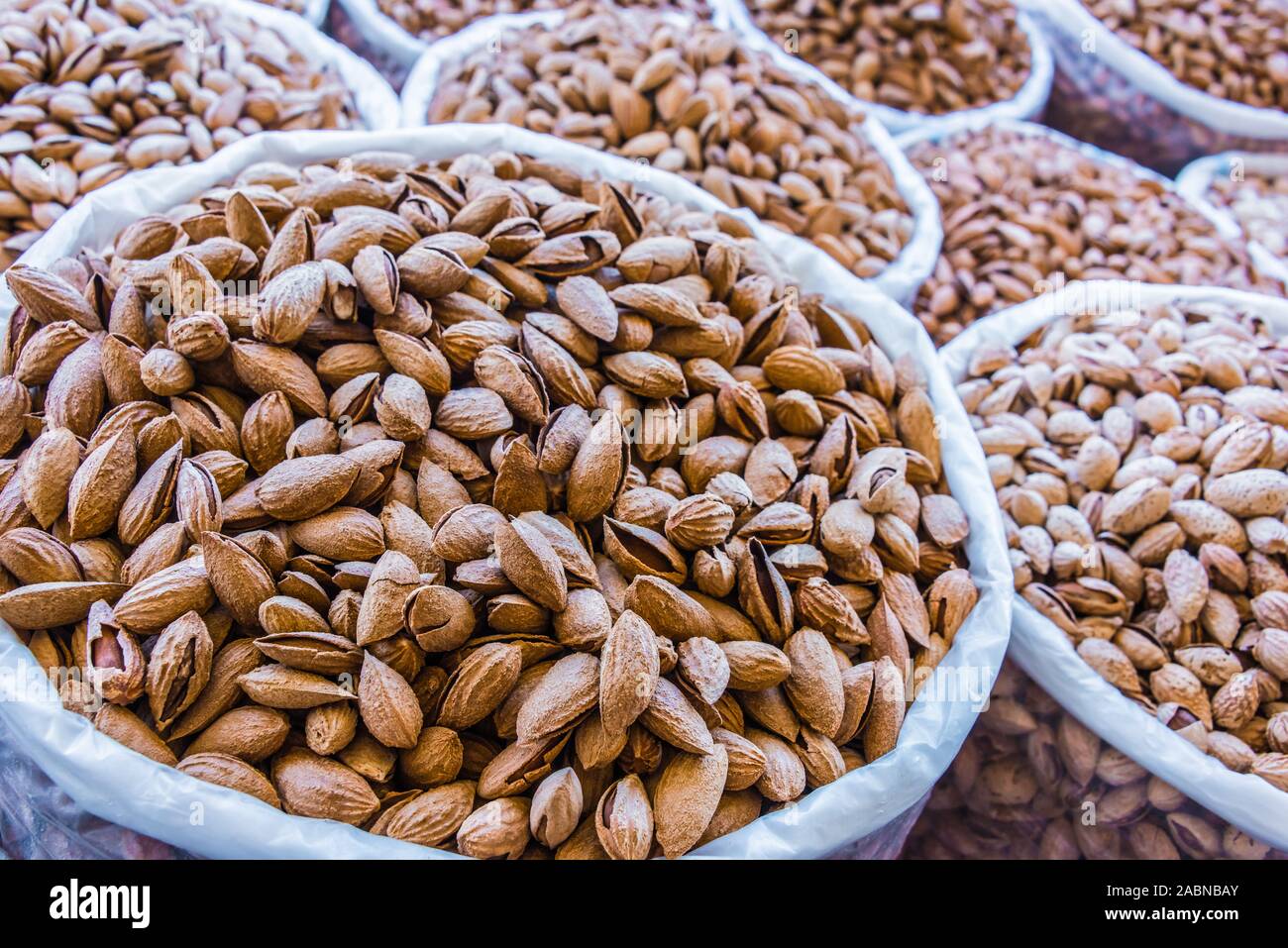 Dried food products sold at the Siab Bazaar  in Samarkand, Uzbekistan Stock Photo