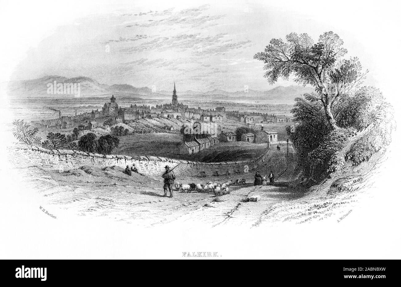 Engraving of Falkirk, Scotland UK scanned at high resolution from a