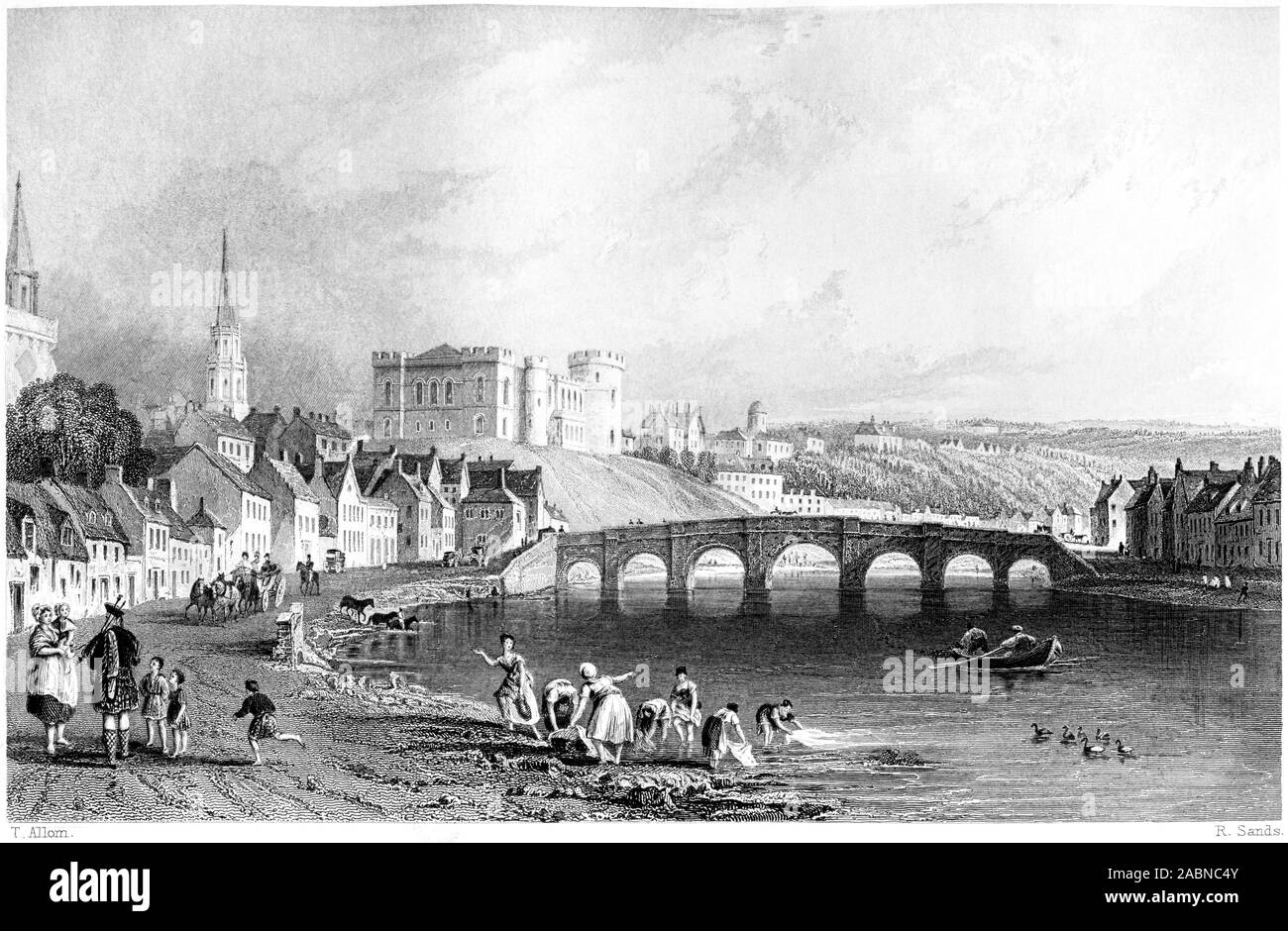 An engraving of Inverness from the West, Inverness-shire scanned at high resolution from a book printed in 1859. Believed copyright free. Stock Photo