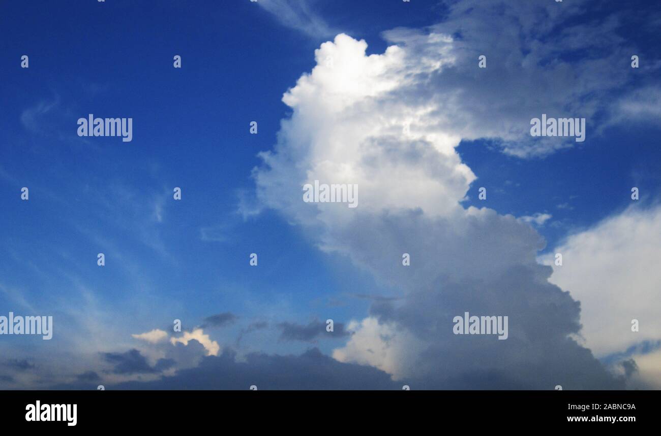 Blue sky background with tiny clouds. Panorama Stock Photo - Alamy