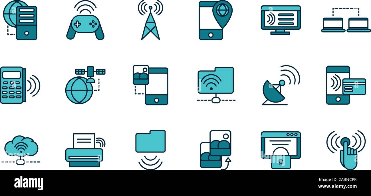 internet of things line and fill icons set vector illustration Stock ...