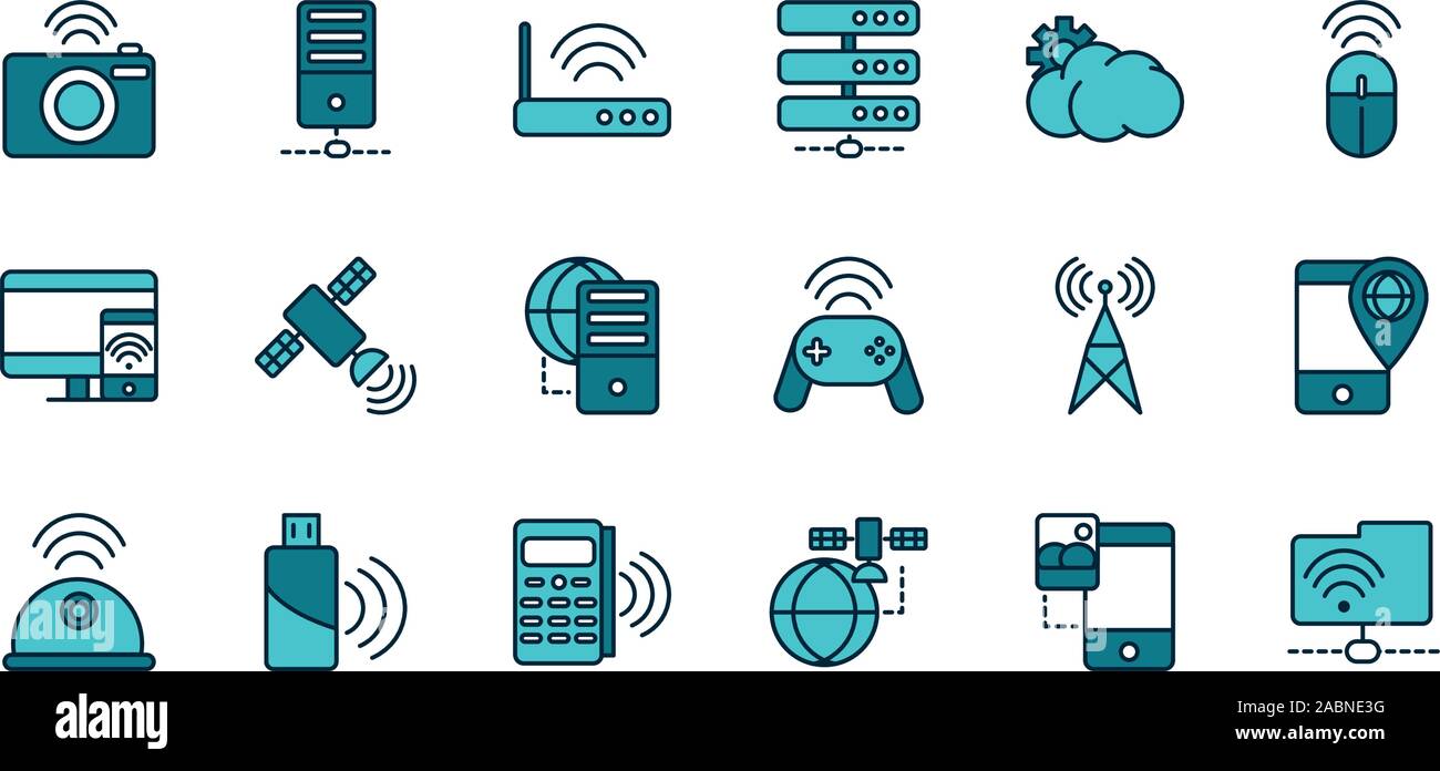 internet of things line and fill icons set vector illustration Stock ...