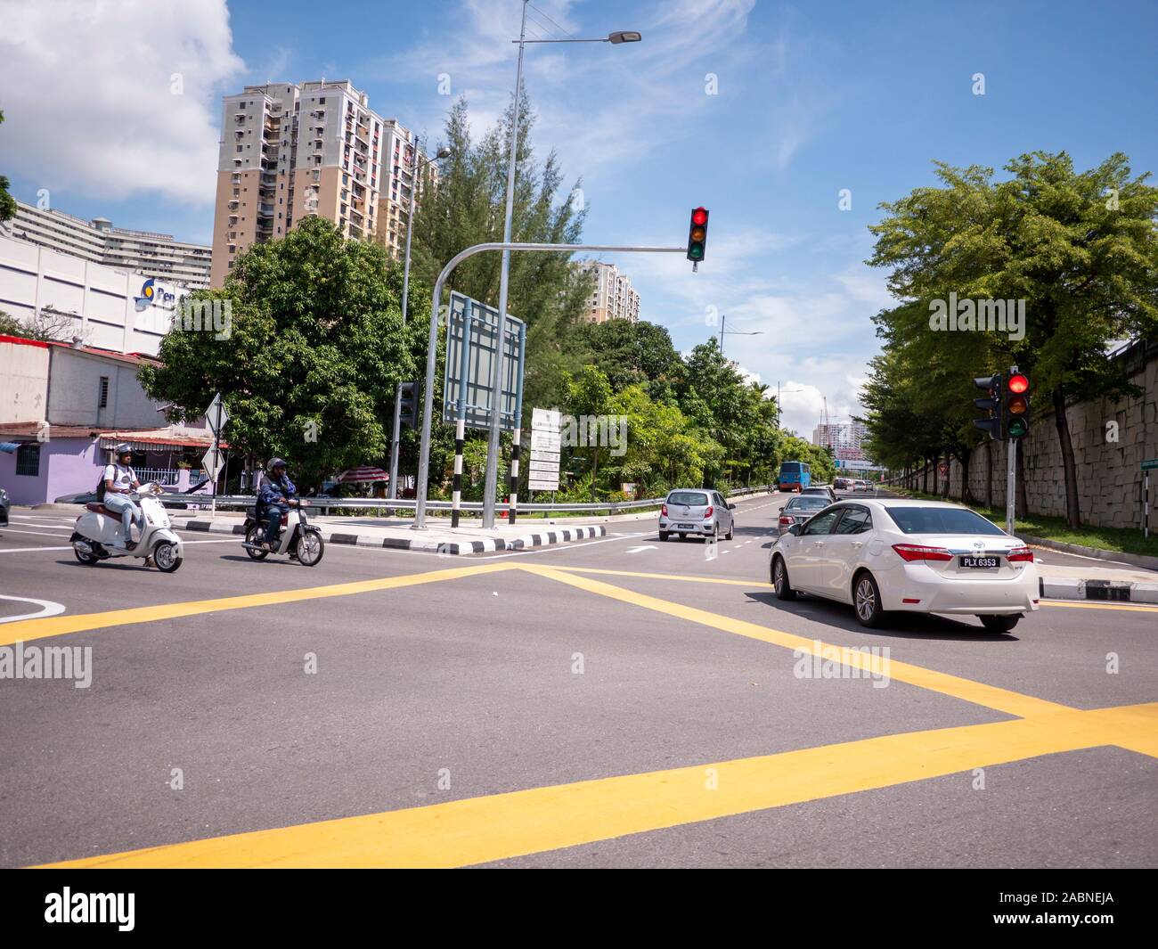 Penang, Malaysia November 2019 traffic light in town streets