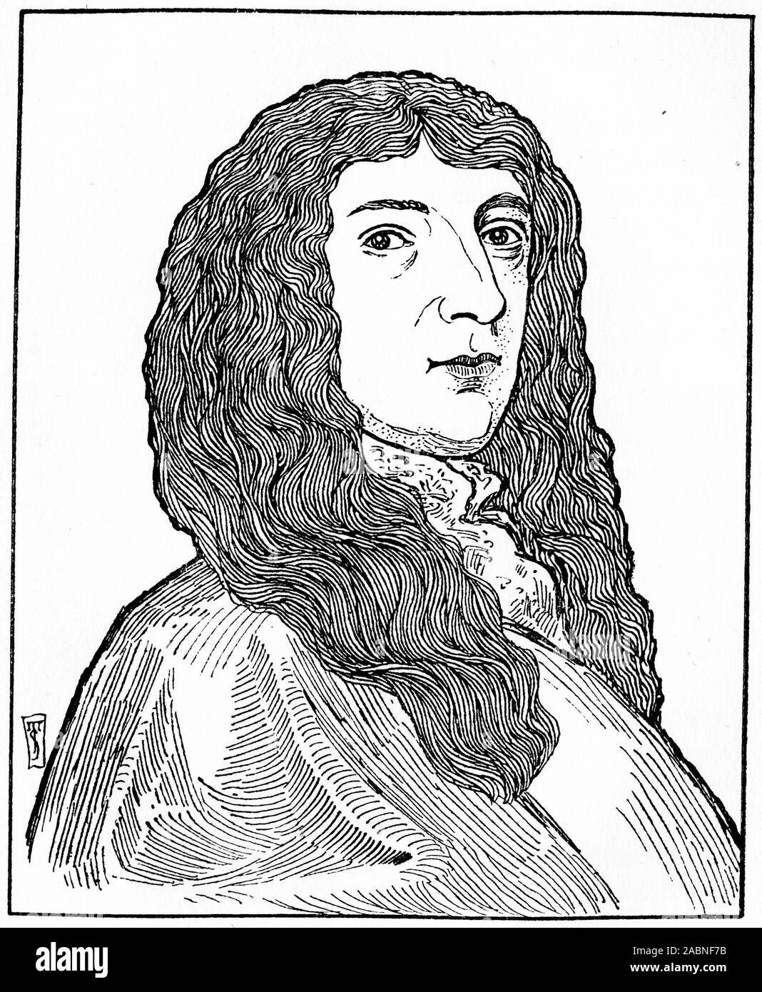 Engraved portrait of Sir George Mackenzie of Rosehaugh (1636/1638–1691) Scottish lawyer, Lord Advocate, essayist and legal writer. Stock Photo