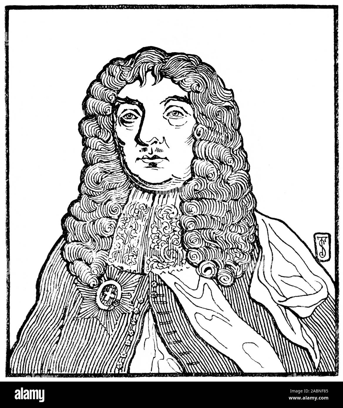 Engraved portrait of John Maitland, 1st Duke and 2nd Earl of Lauderdale, 3rd Lord Thirlestane KG PC (1616  – 1682), was a Scottish politician, and leader within the Cabal Ministry. Stock Photo