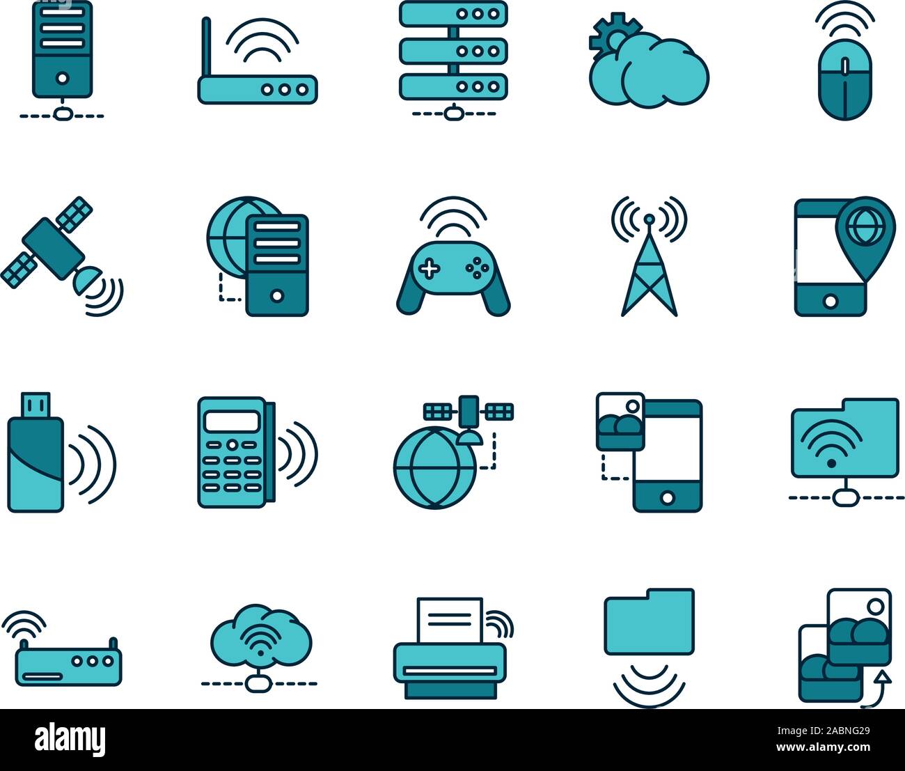 internet of things line and fill icons set vector illustration Stock ...