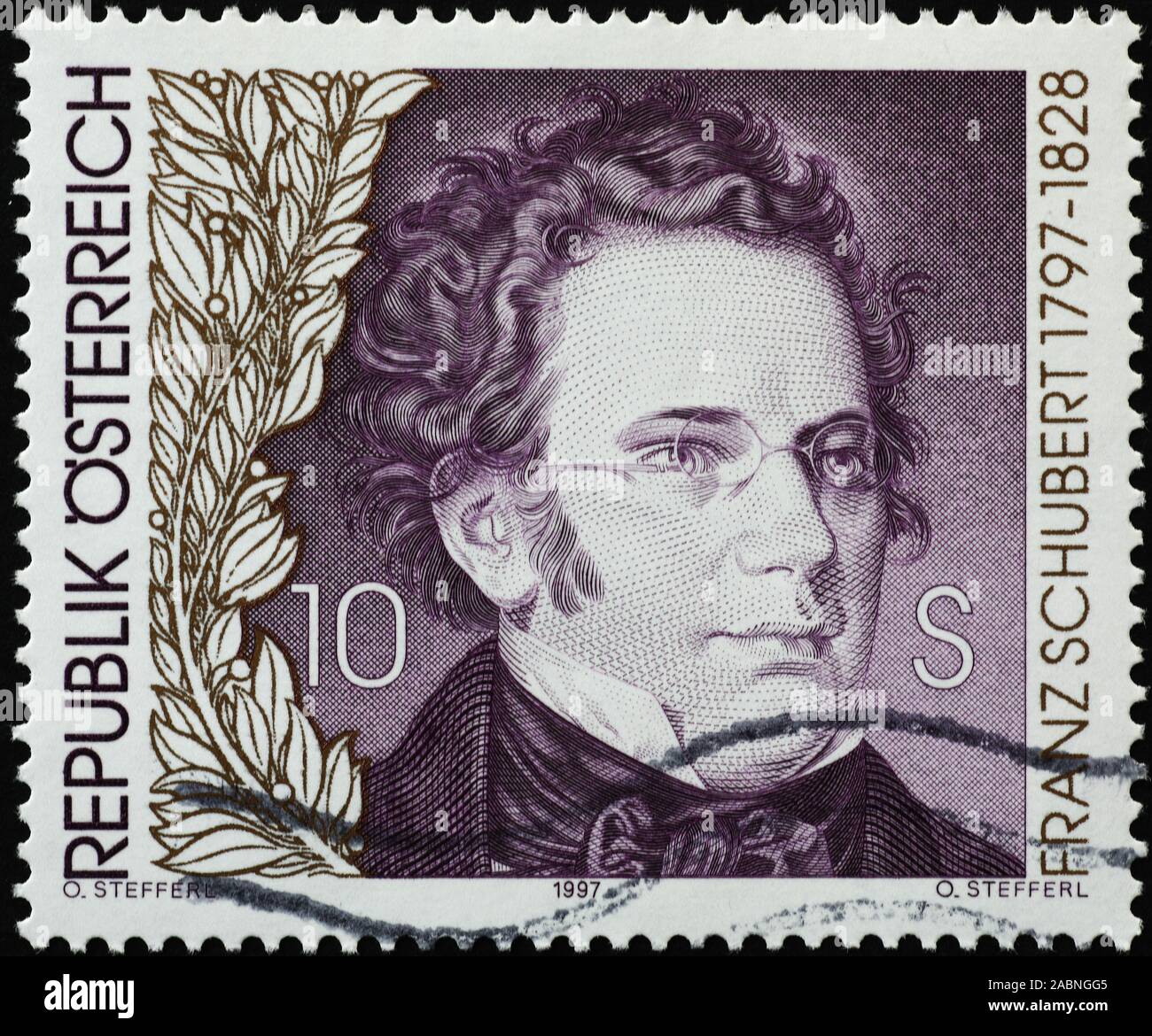 Portrait of Franz Schubert on austrian postage stamp Stock Photo