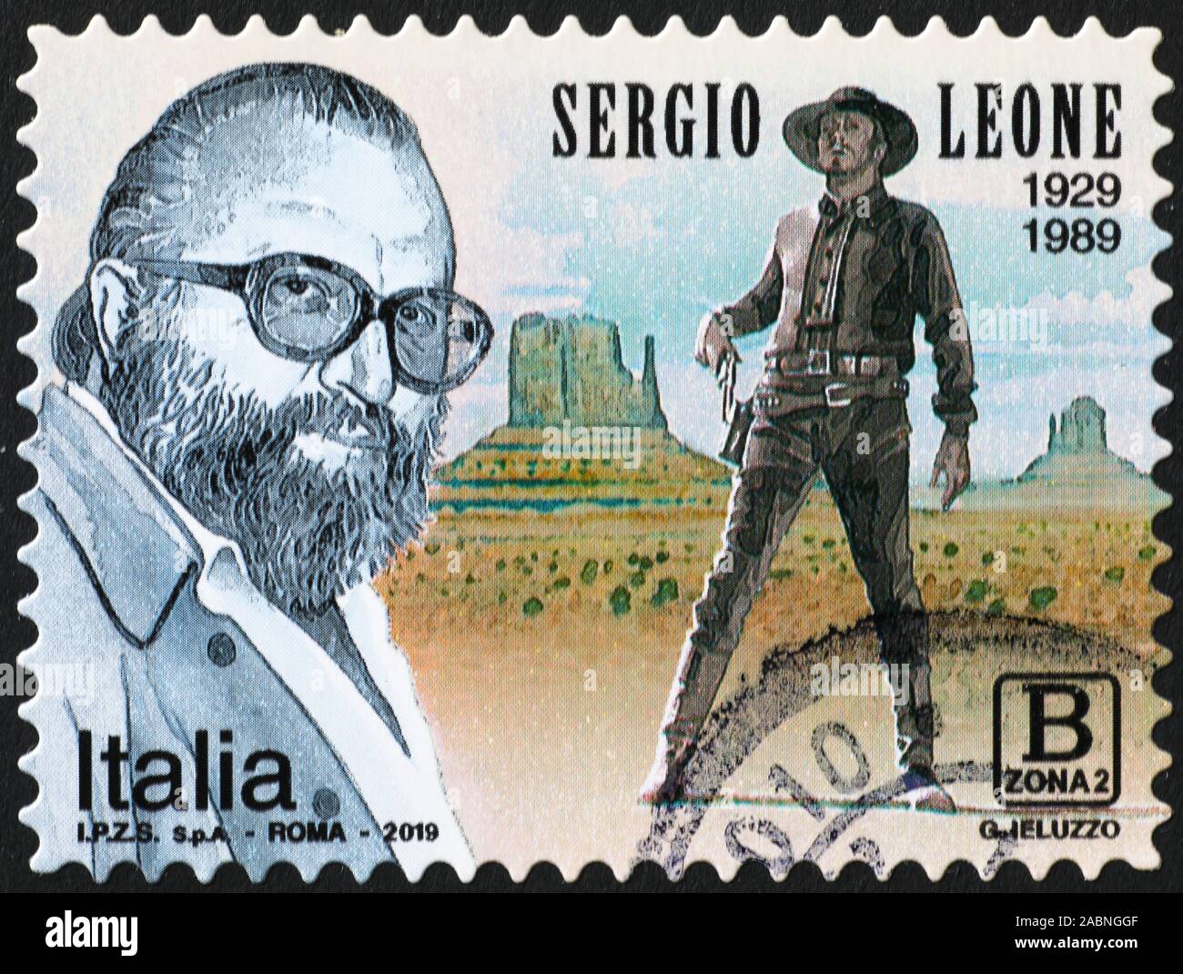 Portrait of italian film maker Sergio Leone on stamp Stock Photo Alamy