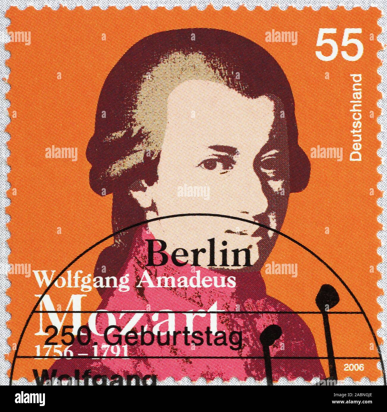 Portrait of Mozart on german postage stamp Stock Photo