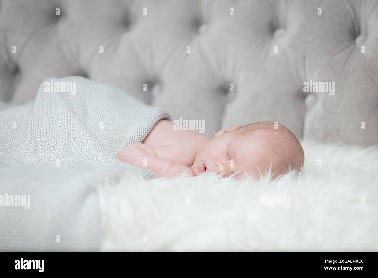 Newborn baby sleeping on the bed Stock Photo Alamy