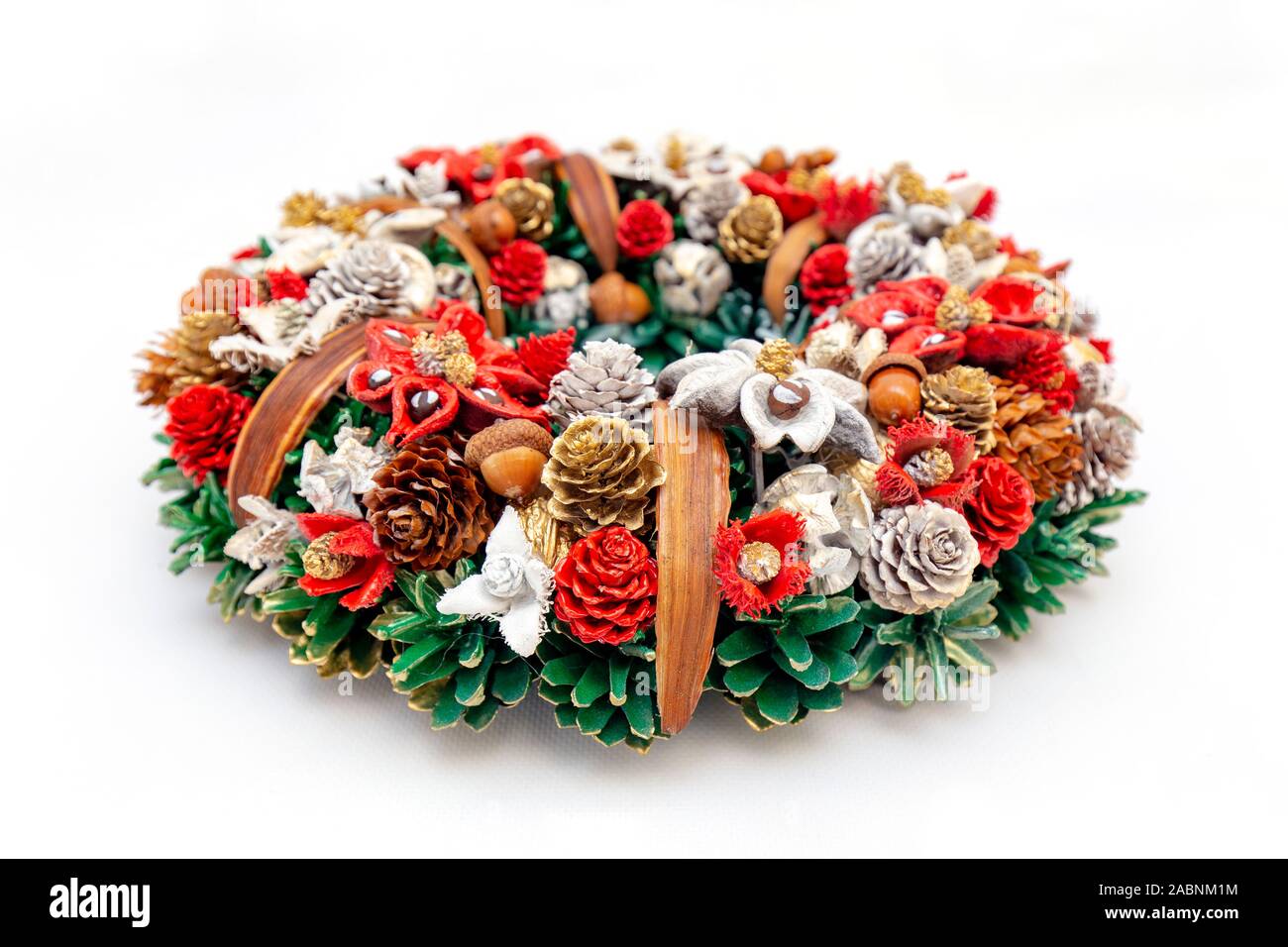 Christmas Holiday Wreath lying on Isolated White Background Stock Photo ...
