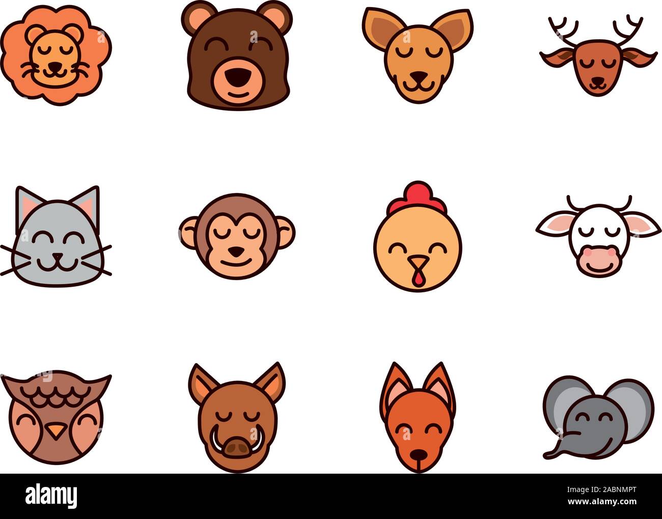 cute face animals cartoon icon on white background Stock Vector Image ...