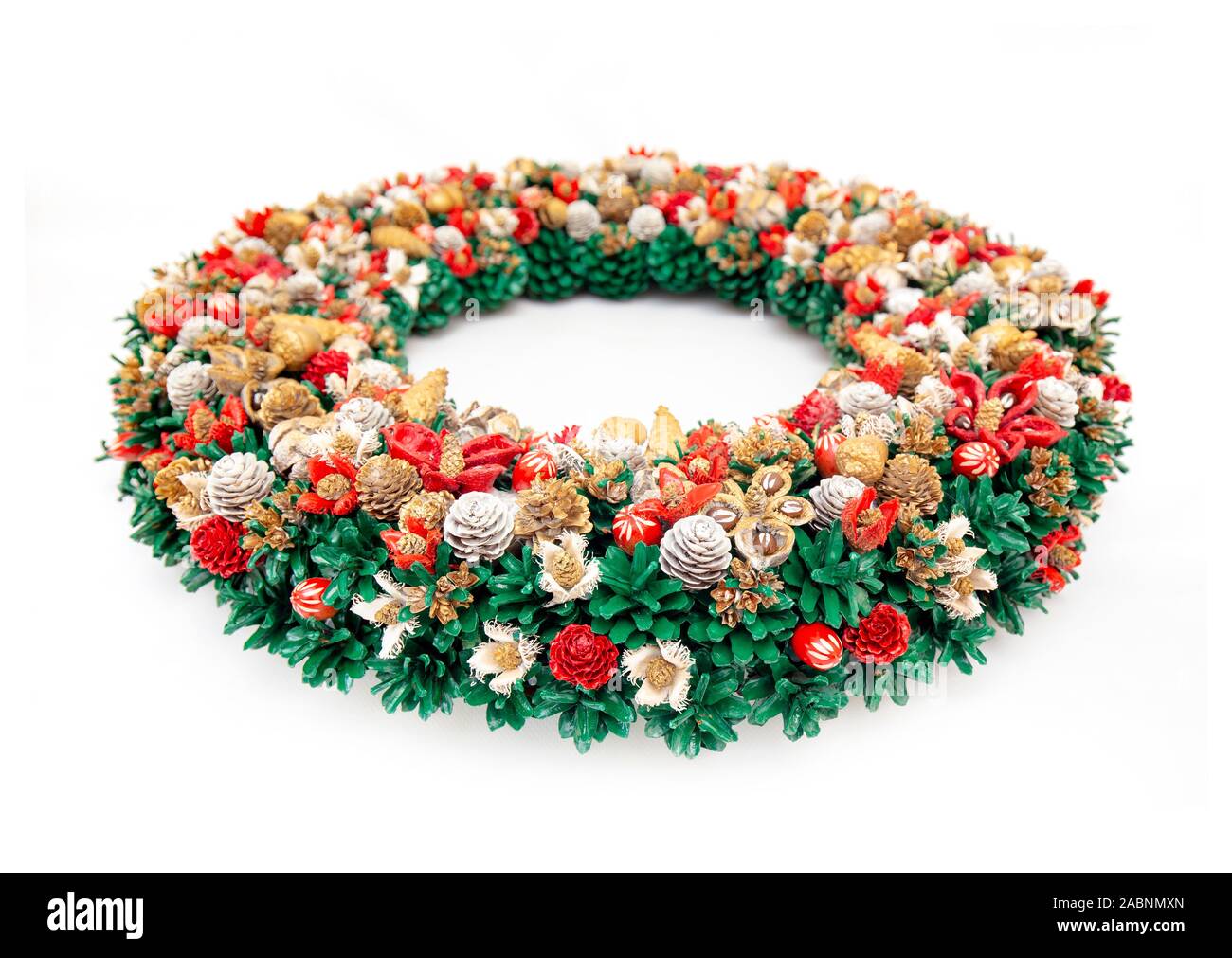 Christmas Holiday Wreath lying on Isolated White Background Stock Photo ...