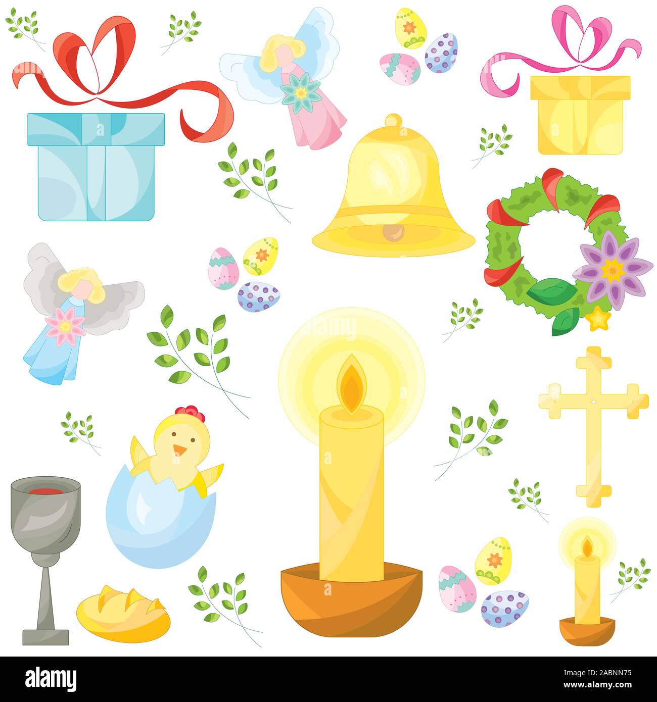 Set of easter color vector icons, signs, symbols. Easter pattern Stock Vector