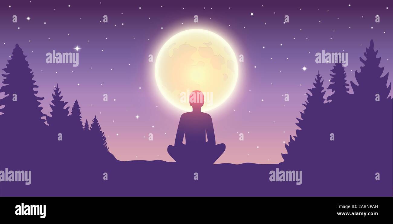 lonely person enjoy the silence in the nature by moon light vector illustration EPS10 Stock Vector