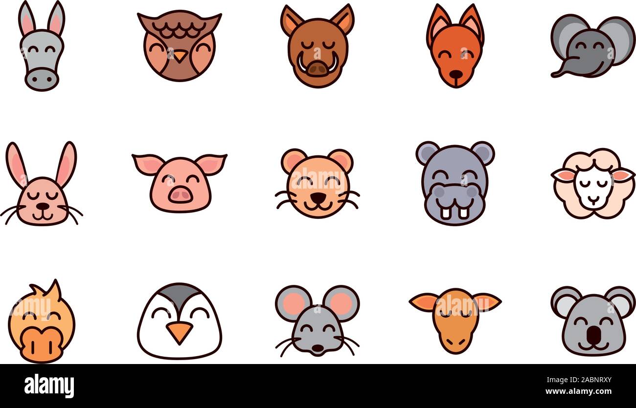 cute face animals cartoon icon on white background Stock Vector Image ...