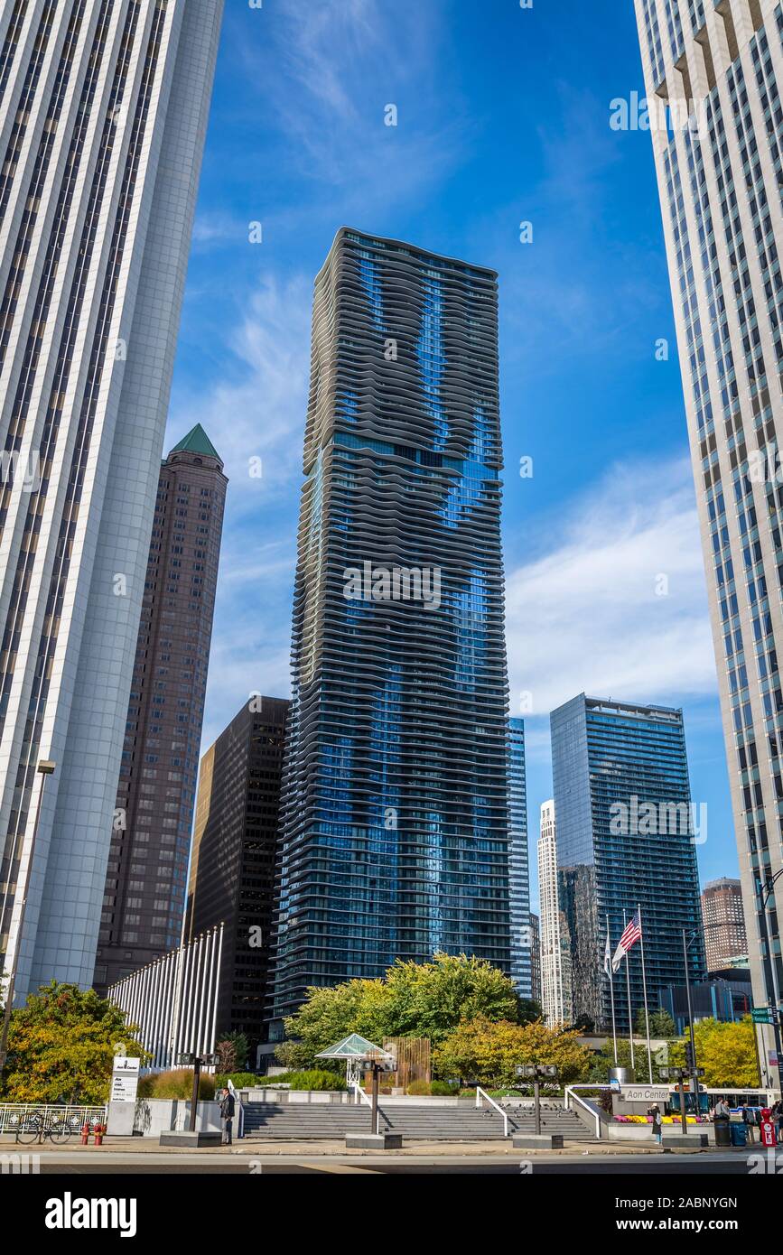 Skyscrapers along East Randolph Street, Chicago, Illinois, USA Stock