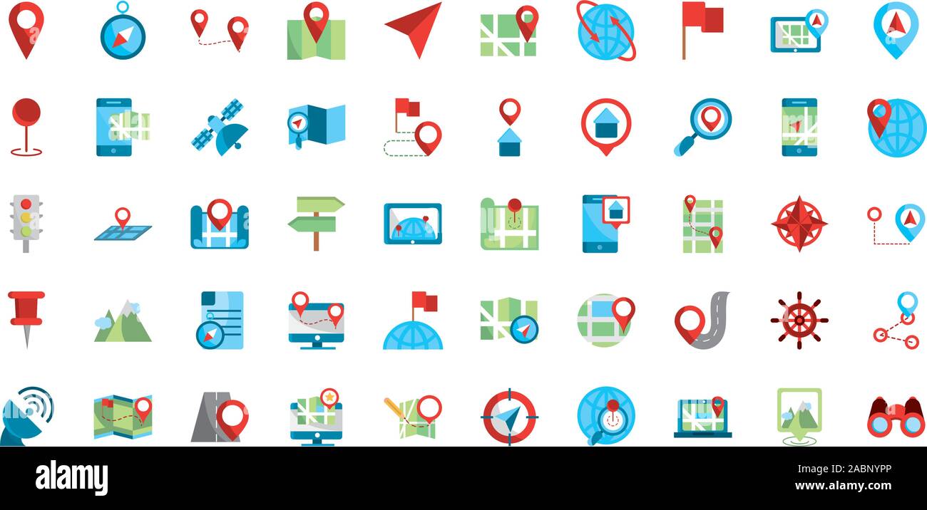 gps map and navigation icons collection vector illustration Stock ...