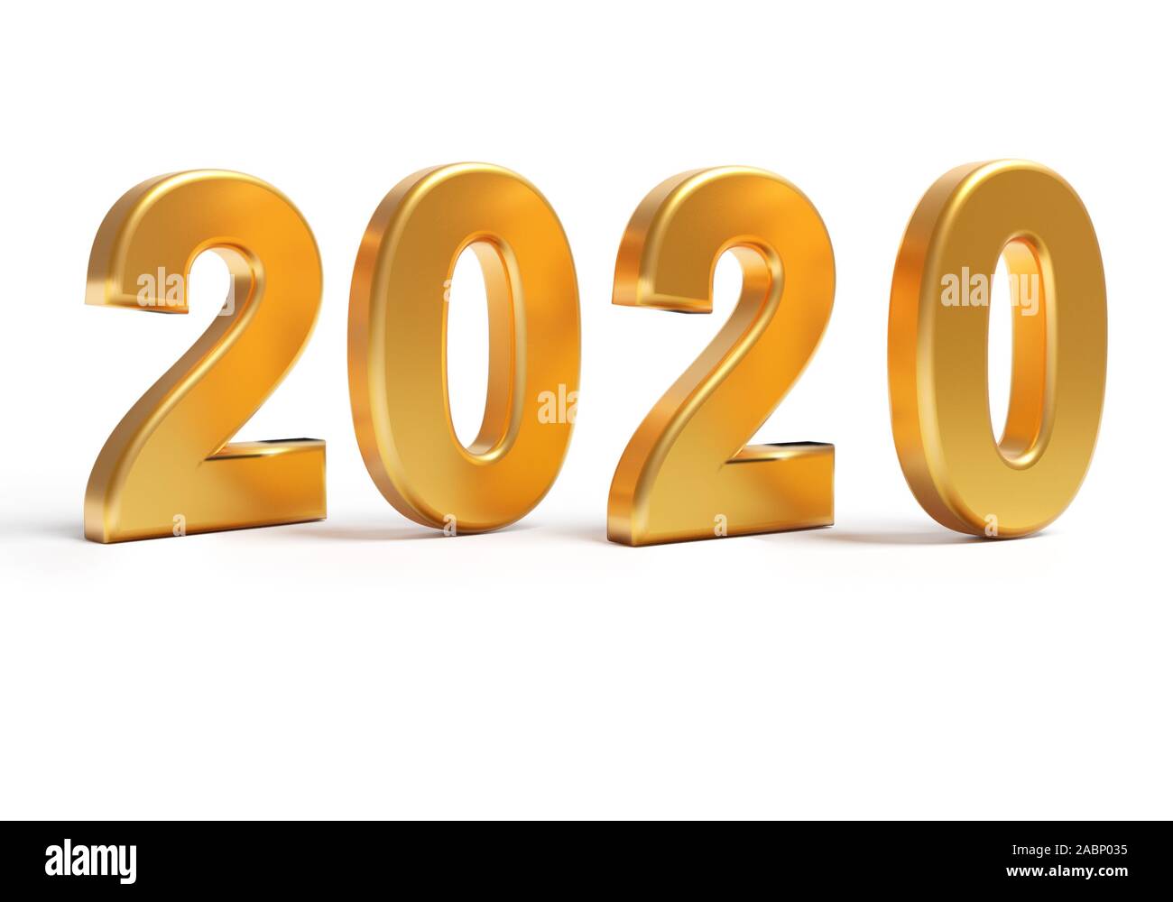 Gold numbers of New Year 2020 isolated on white with shadow. 3d render Stock Photo
