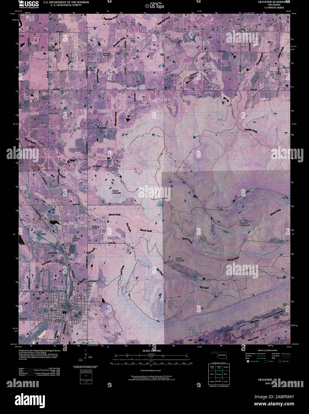 USGS TOPO Map Oklahoma OK Heavener 20100105 TM Inverted Restoration