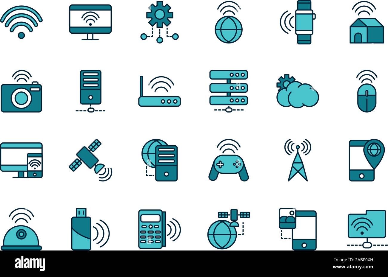 internet of things line and fill icons set vector illustration Stock ...