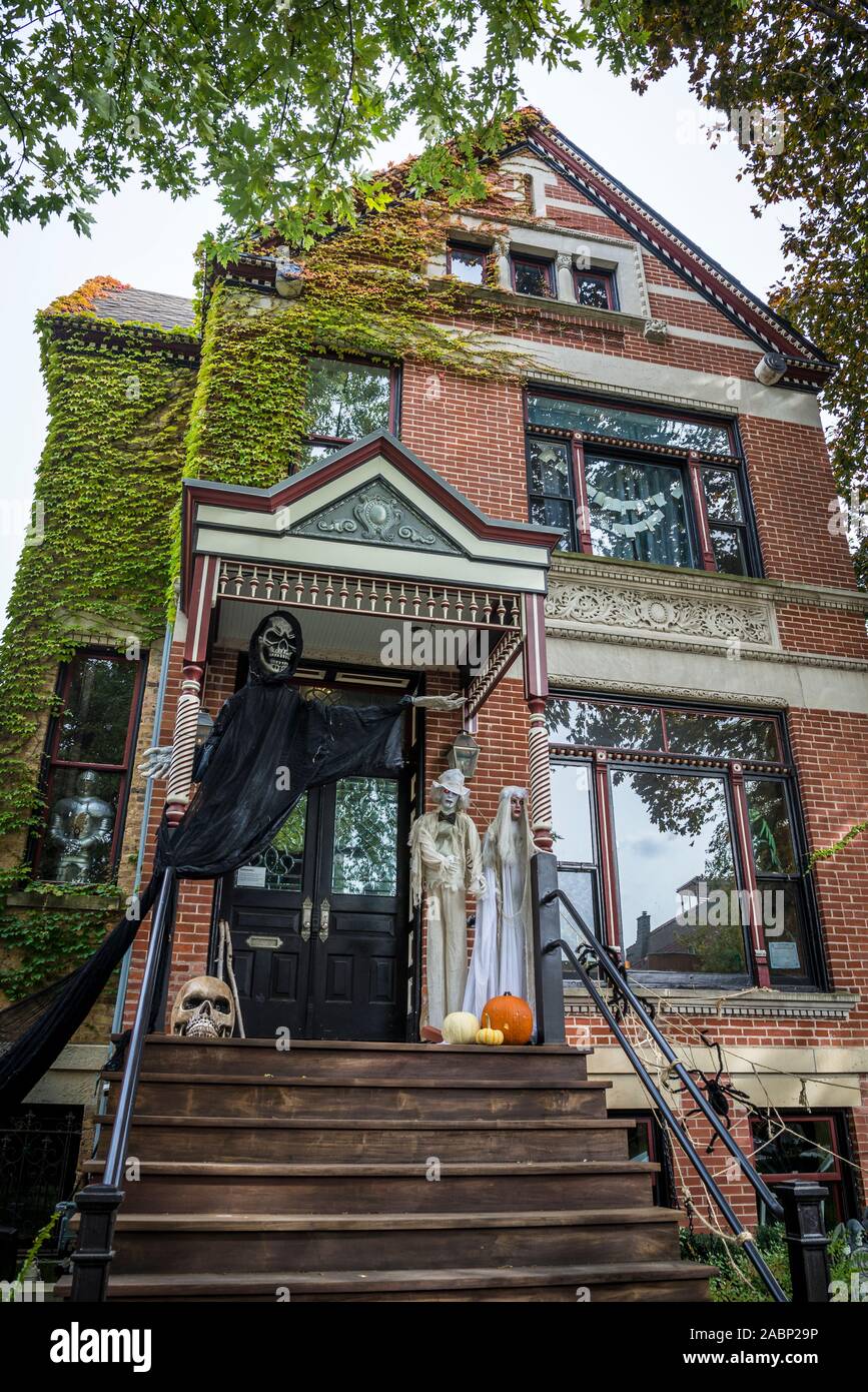 Halloween Decoration In Front Of A Family House Wicker Park