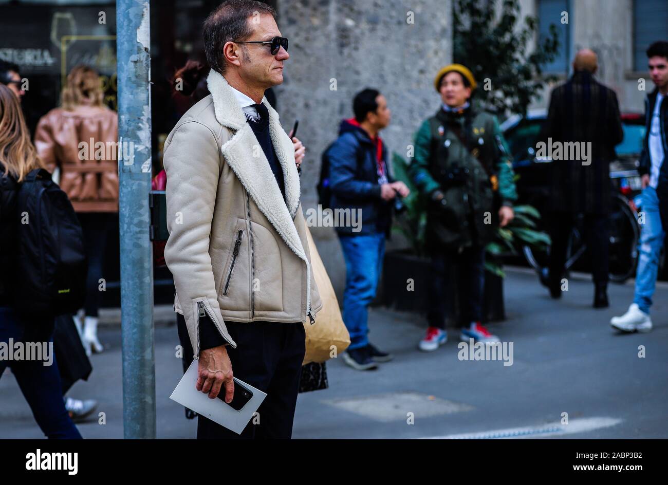 MILAN, Italy- February 24 2019: Tiberio Pellegrinelli on the street ...