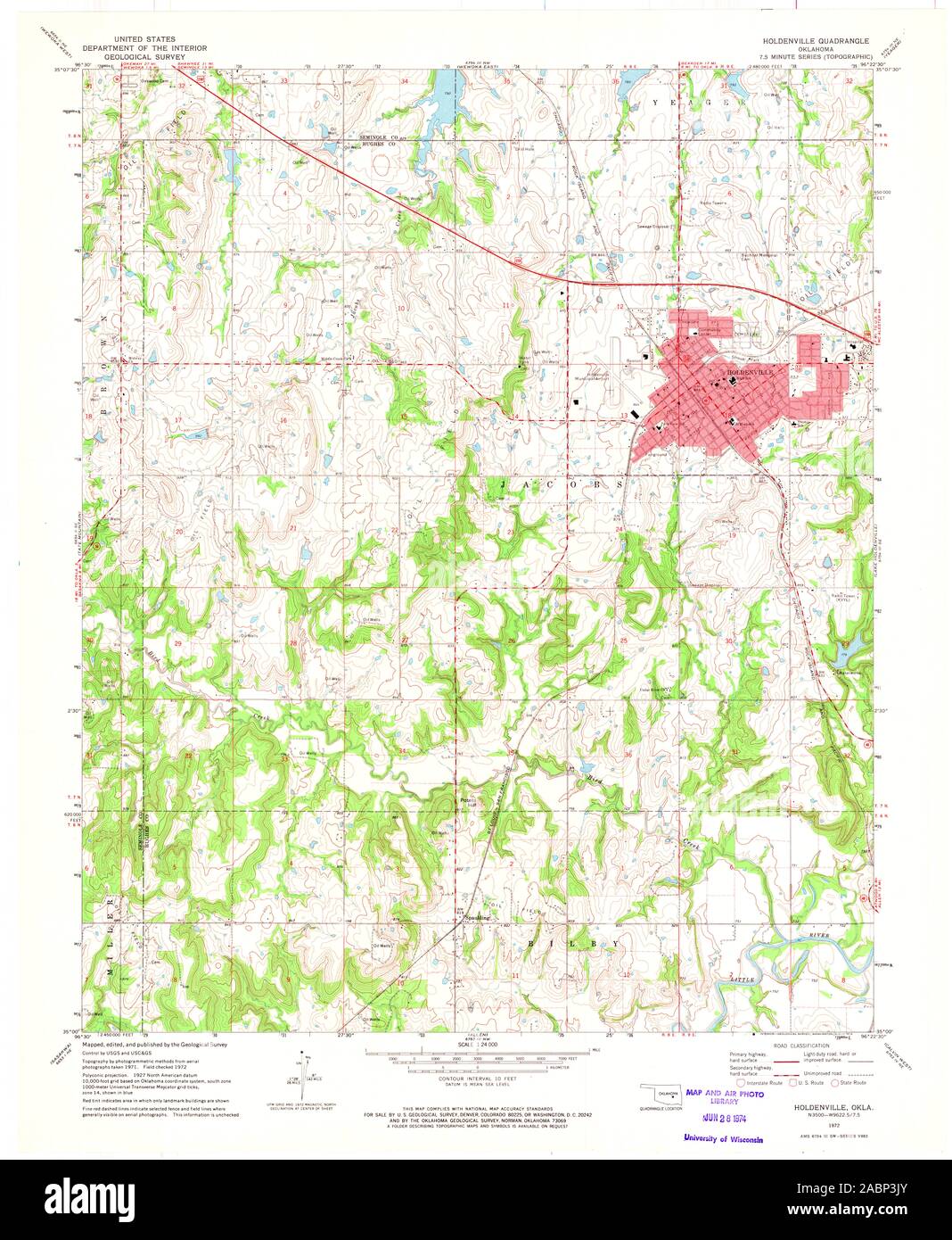 USGS TOPO Map Oklahoma OK Holdenville 706058 1972 24000 Restoration Stock Photo