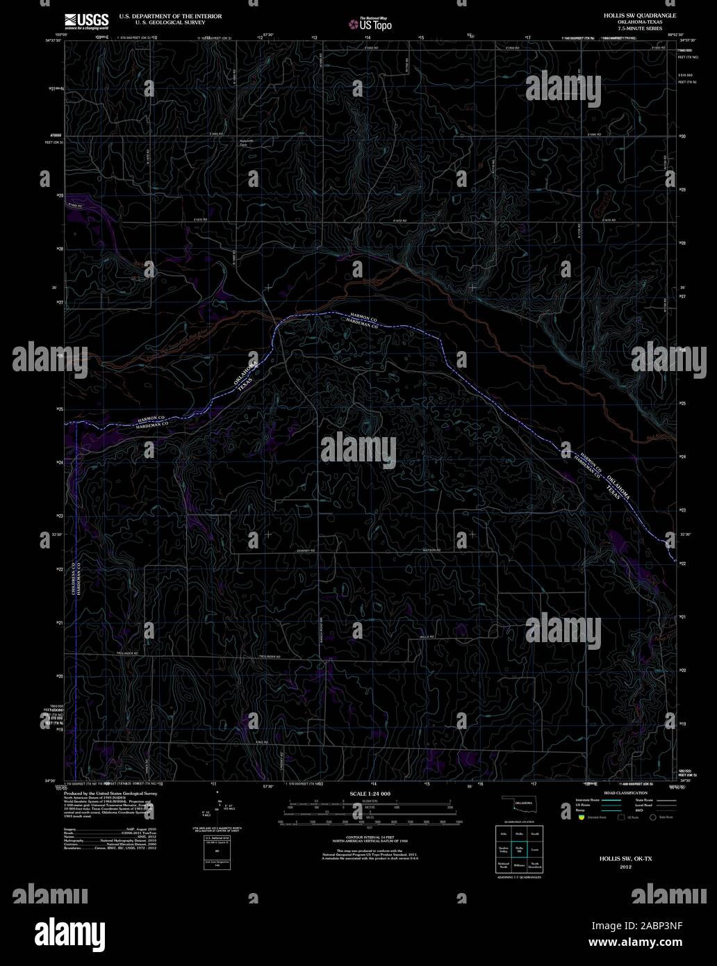 USGS TOPO Map Oklahoma OK Hollis SW 20121105 TM Inverted Restoration