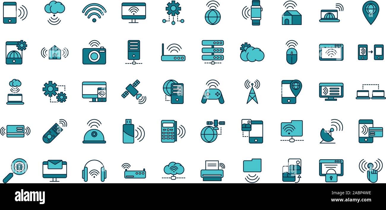internet of things line and fill icons set vector illustration Stock ...
