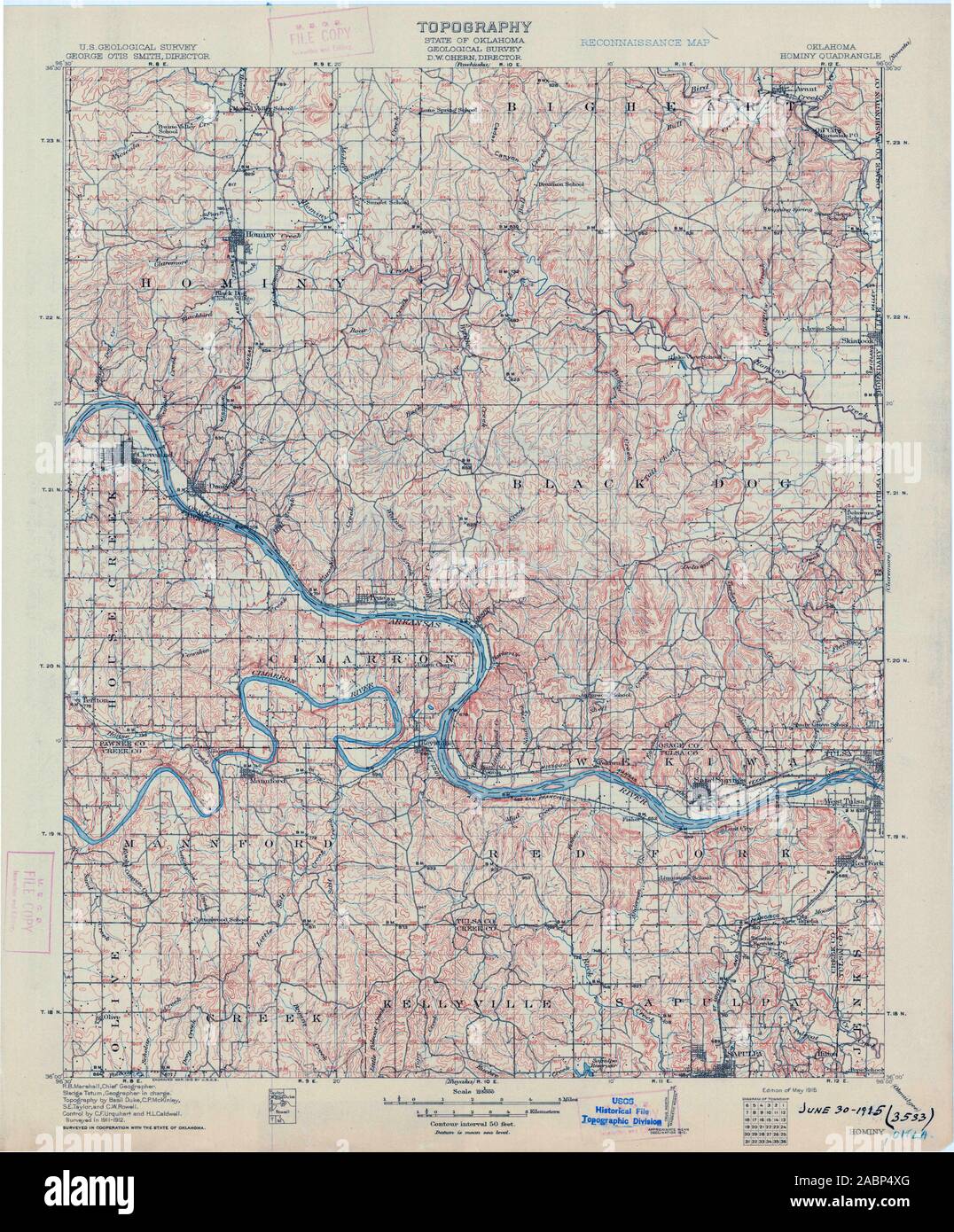 USGS TOPO Map Oklahoma OK Hominy 802524 1915 125000 Restoration Stock Photo