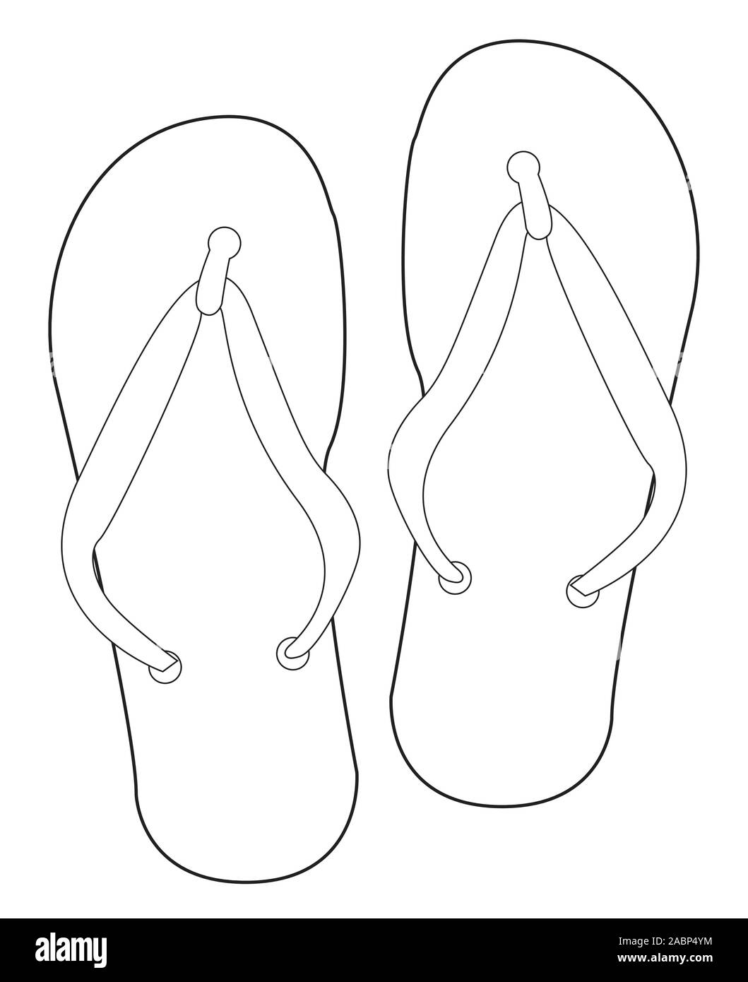 Black and white flip flop shoe outline silhouette on a white background ...