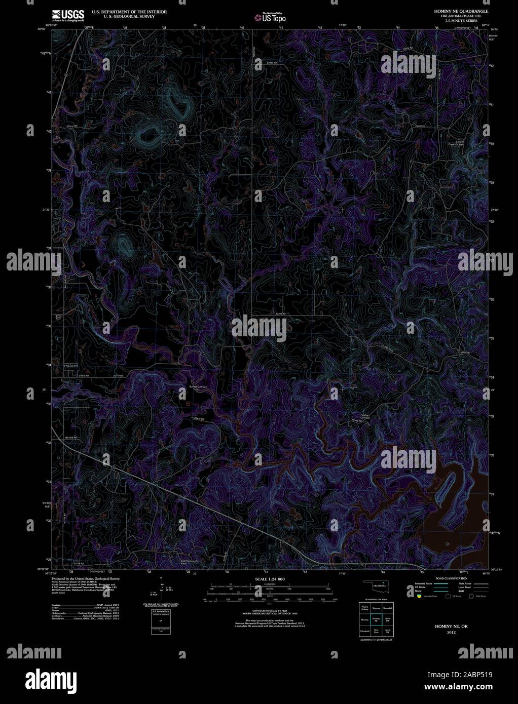 USGS TOPO Map Oklahoma OK Hominy NE 20121113 TM Inverted Restoration Stock Photo