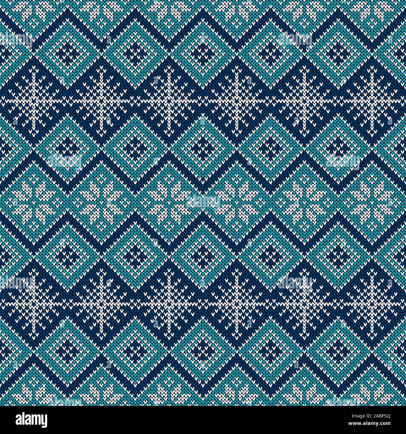 Knitted seamless pattern with snowflakes and traditional scandinavian ornament. Sweater background for Christmas, New Year or winter design. Vector. Stock Vector