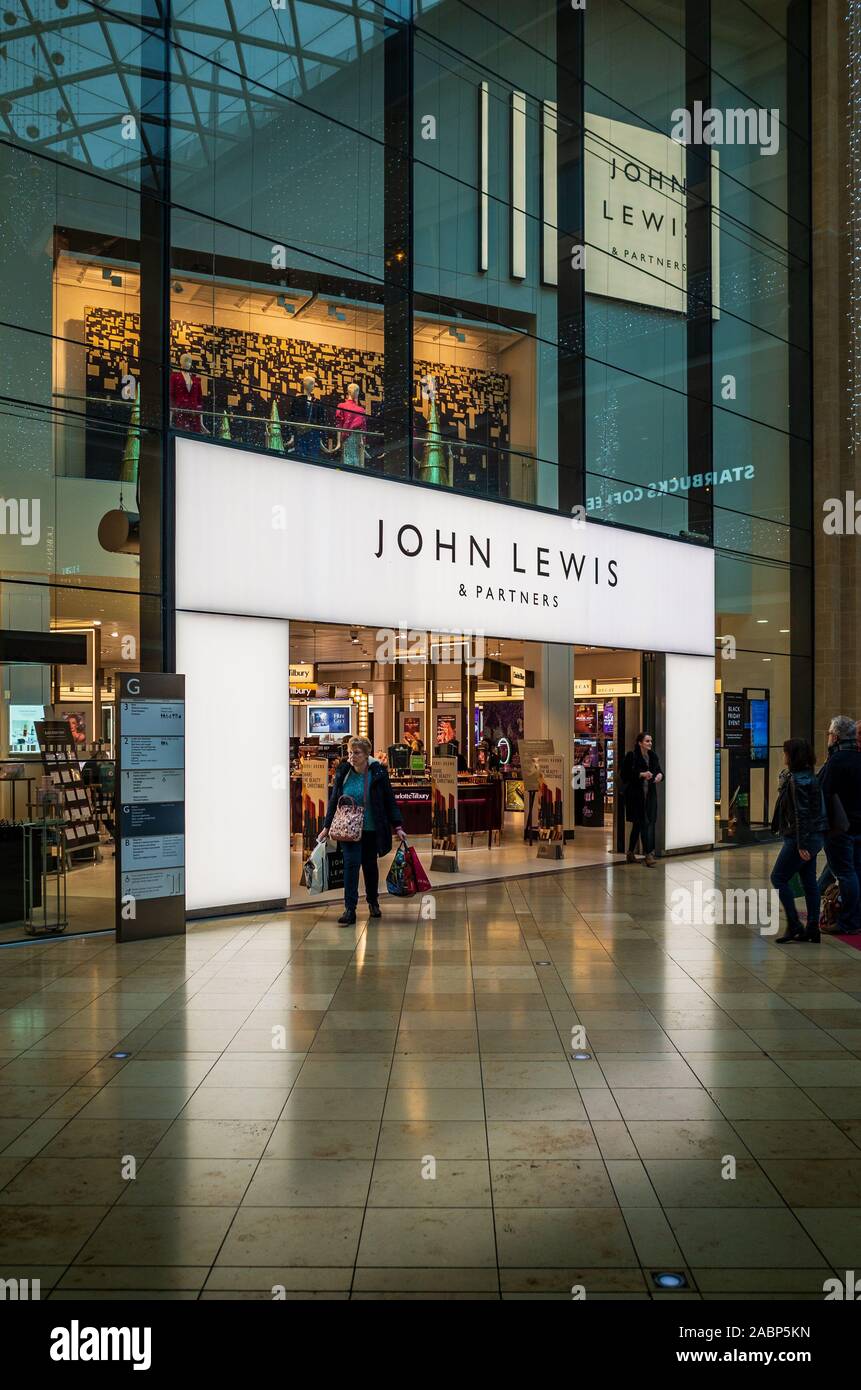 John Lewis Store Cambridge - entrance to the Cambridge John Lewis department store inside the Grand Arcade Shopping Centre Stock Photo