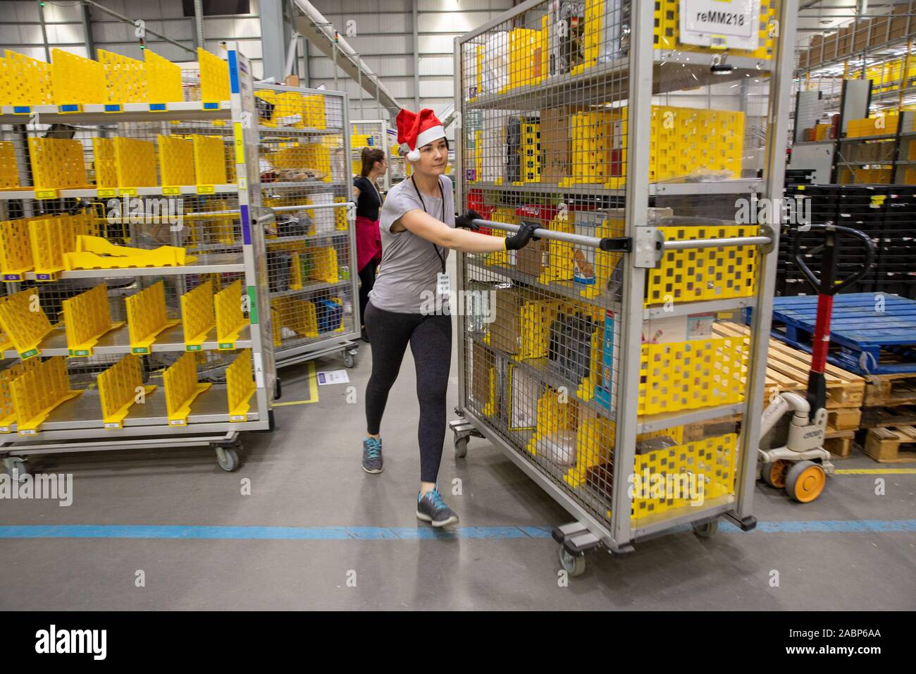 Picture dated November 27th shows staff preparing for Black Friday at the  Amazon Peterborough fulfilment centre. Amazon is expecting this to be the  busiest Christmas on record as their week of Black